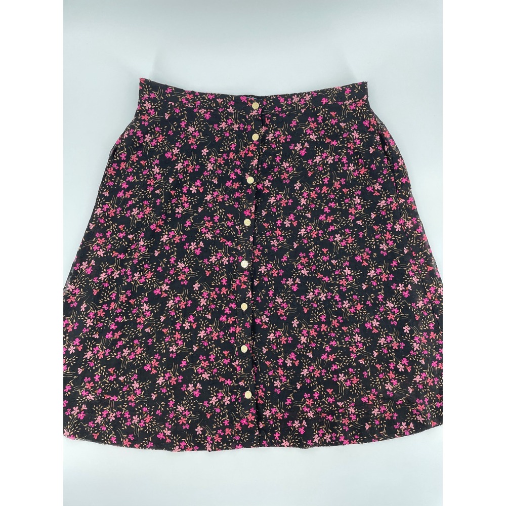 Draper James RSVP Floral Midi Skirt XXL Black Pink Button Front A Line